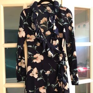 PrettyLittleThing Navy Floral Wrap Dress